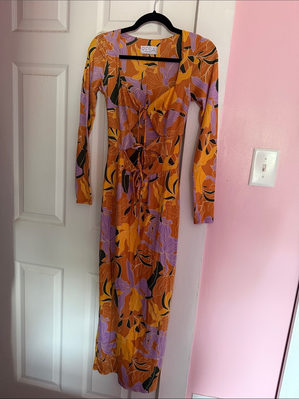RESA Orange & Lavender Floral Long-Sleeve Maxi Dress